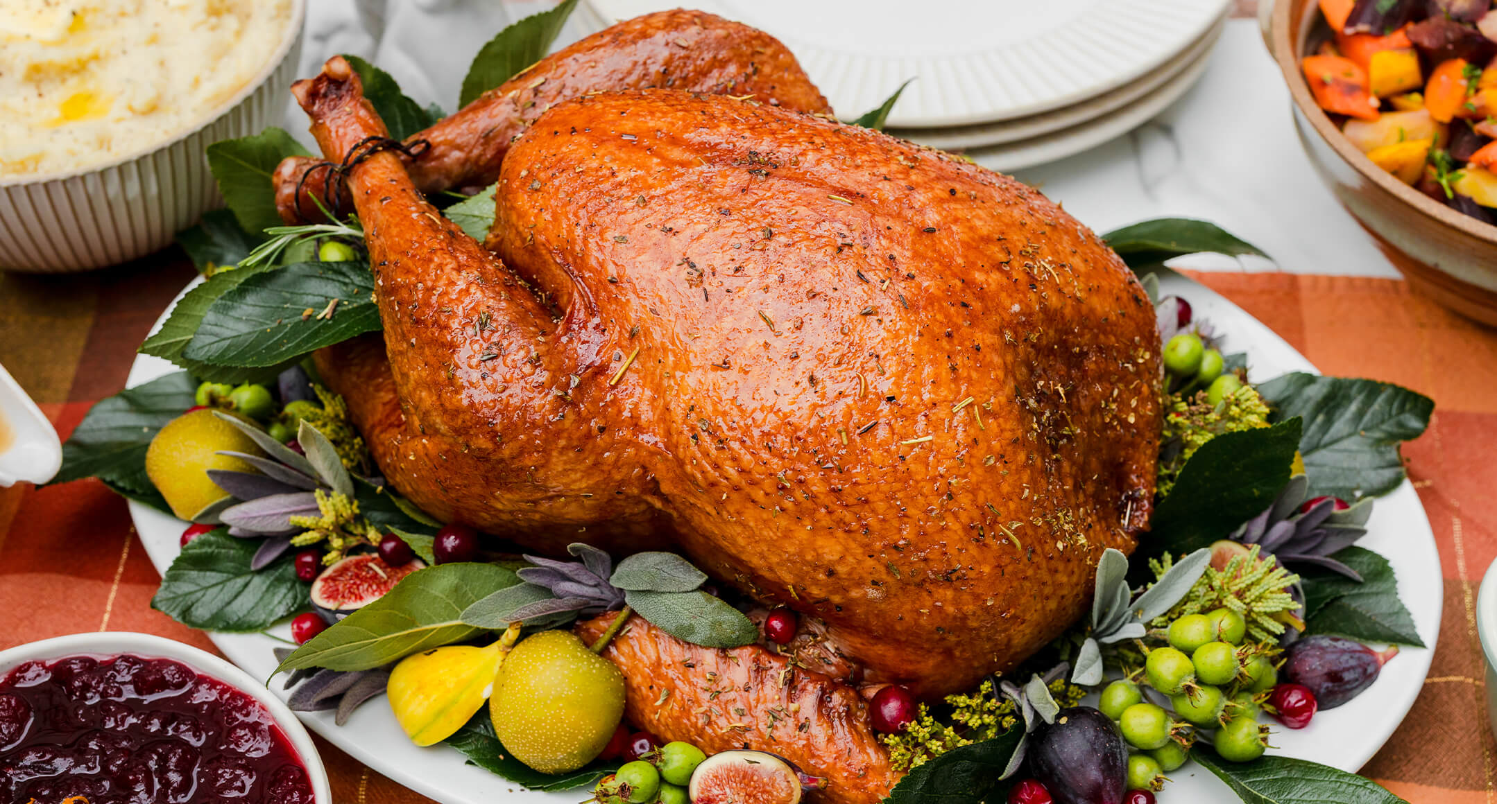 A whole roasted turkey on a platter