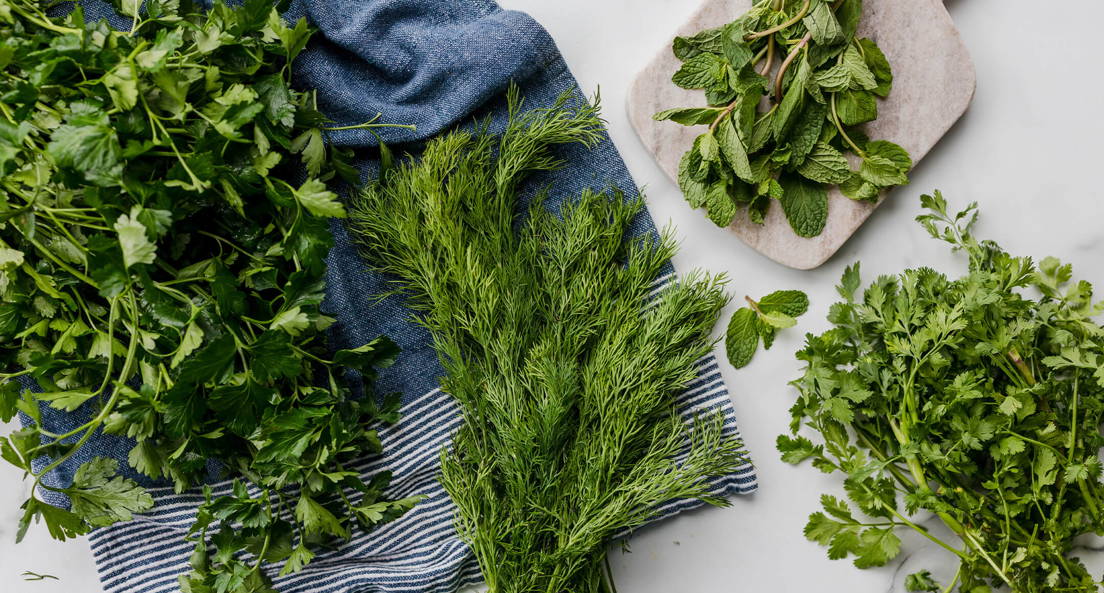 A variety of fresh spring herbs.