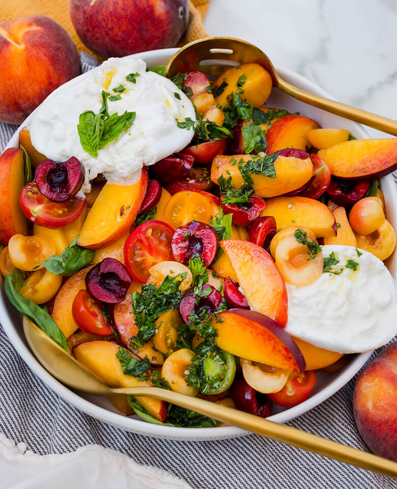 Peach and burrata salad with cherries